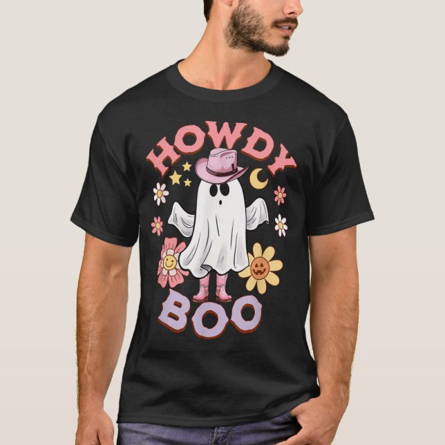 Howdy Boo Ghost Pink Boots Womens Western T-Shirt (Vorderseite)