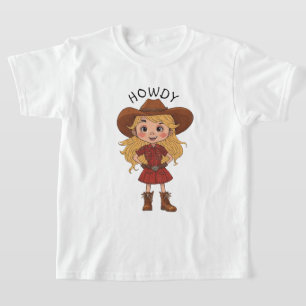 Howdy Cartoon Cowgirl Country Cowboy Hat Kinder Ge T-Shirt