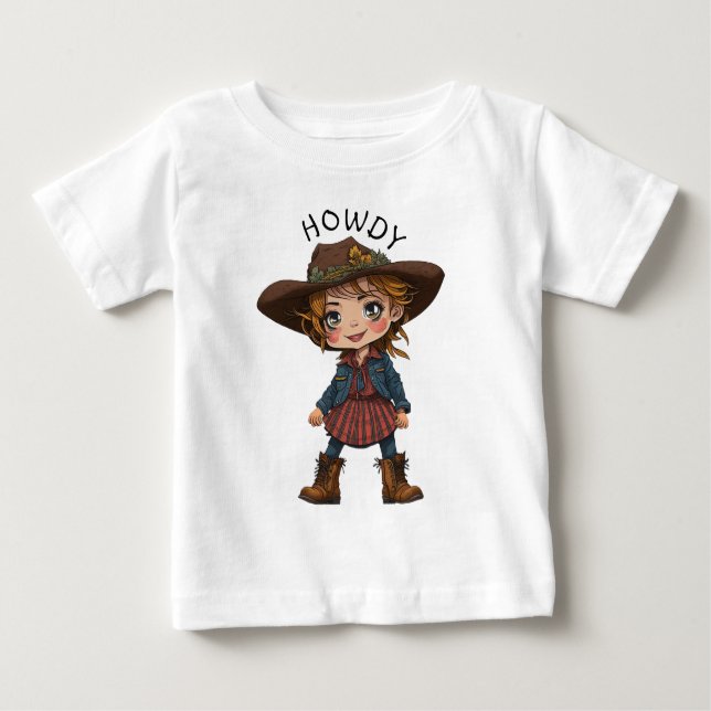 Howdy Cartoon Cowgirl Cowboy Hat Country Kids Gesc Baby T-shirt (Vorderseite)