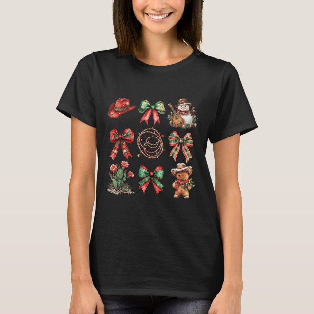 Howdy Christmas Coquette Bow Snowman Gingerbrew C T-Shirt (Vorderseite)