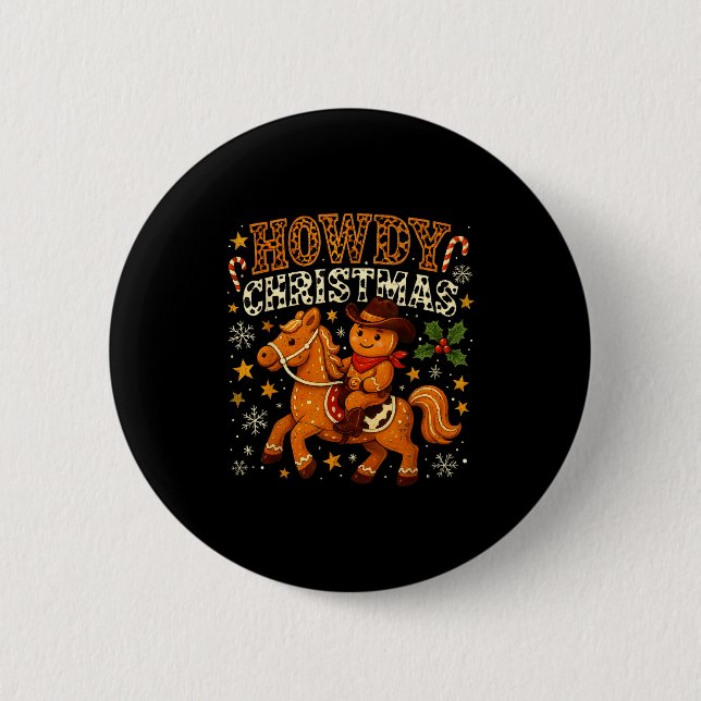Howdy Christmas Cowboy Gingerbread Design  Button (Vorderseite)