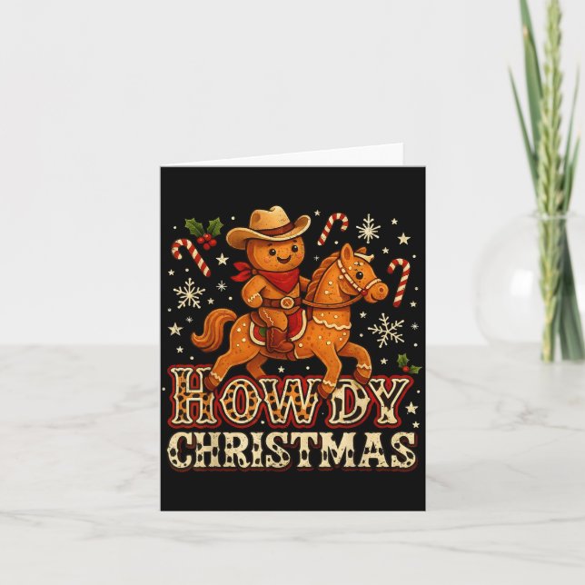 Howdy Christmas Cowboy Gingerbread Design  Karte (Vorderseite)