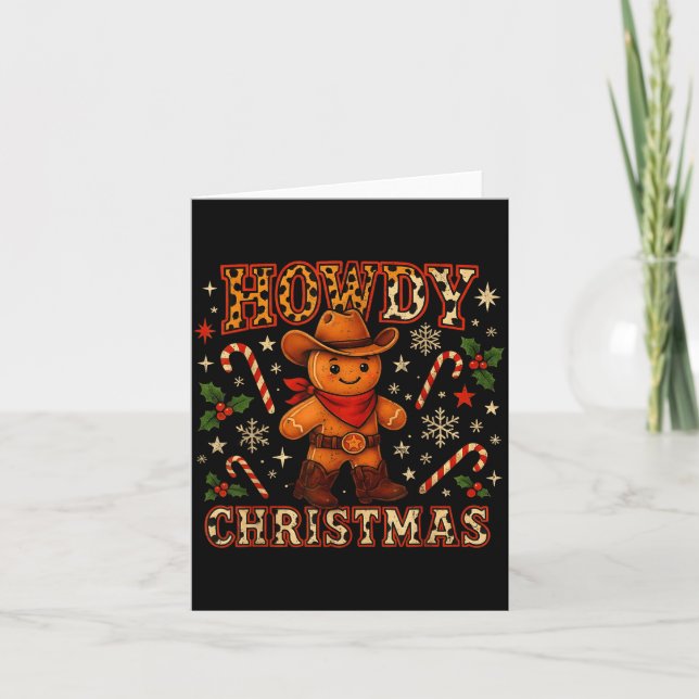 Howdy Christmas Cowboy Gingerbread Design  Karte (Vorderseite)