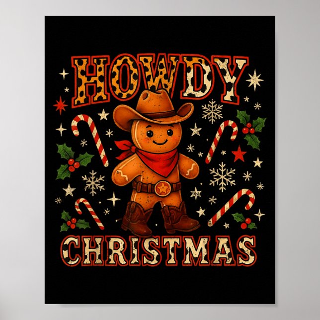 Howdy Christmas Cowboy Gingerbread Design  Poster (Vorne)