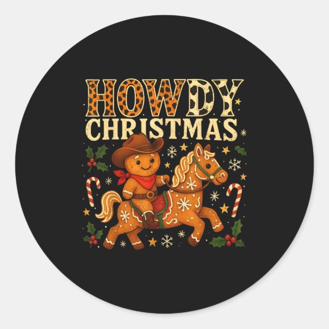 Howdy Christmas Cowboy Gingerbread Design  Runder Aufkleber (Vorderseite)