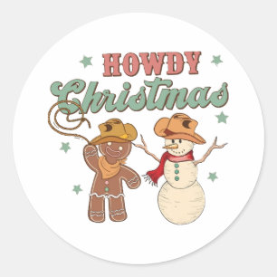 Howdy Christmas Cowboy Snowman Western Funny Runder Aufkleber