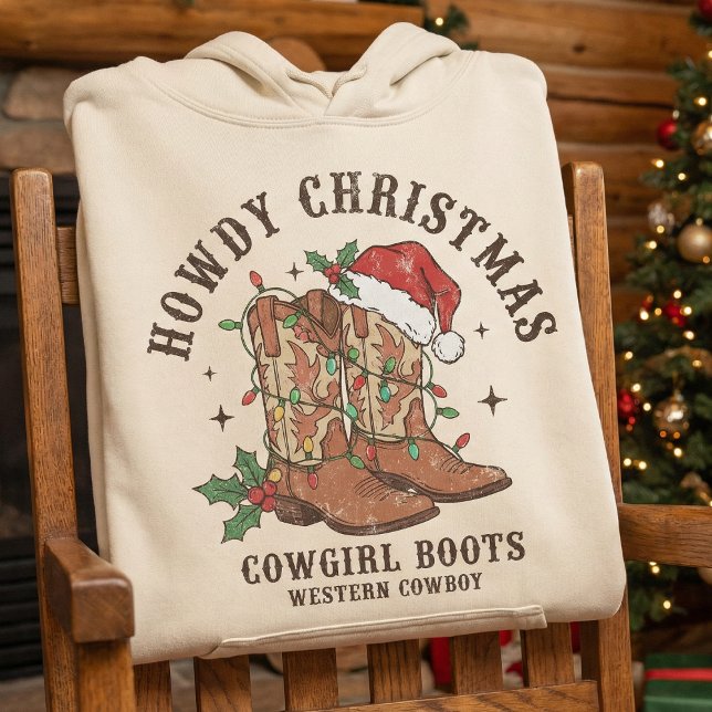 Howdy Christmas Cowgirl Boots Shirt,Retro Western Hoodie (Von Creator hochgeladen)