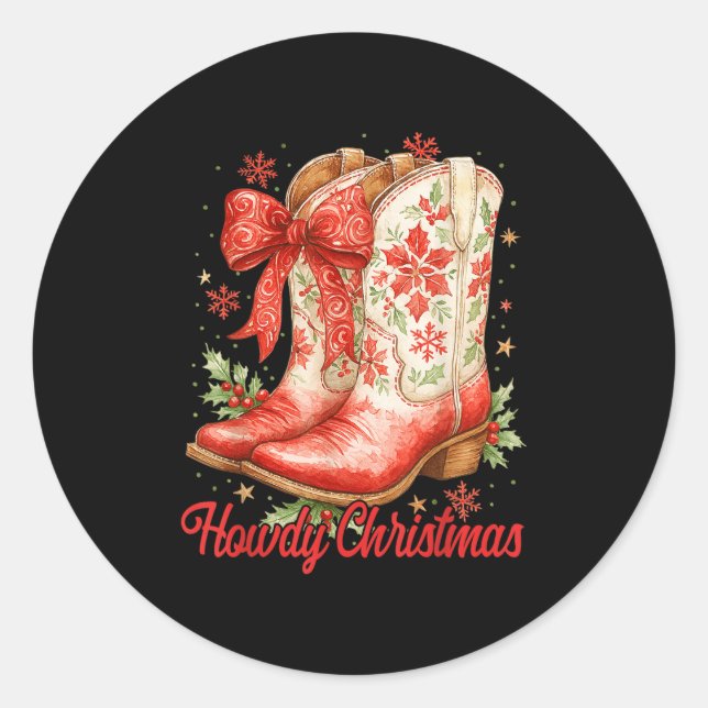 Howdy Christmas Familie Pajamas Coquette Bow Cowgi Runder Aufkleber (Vorderseite)