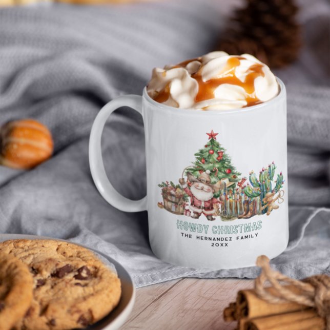 Howdy Christmas | Fun Western Monogram Holiday Kaffeetasse (Von Creator hochgeladen)