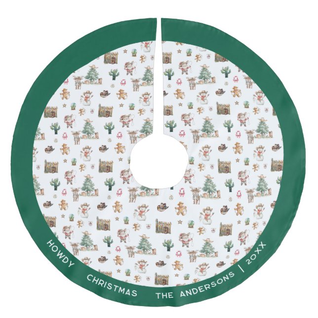 Howdy Christmas | Fun Western Personalisiert Polyester Weihnachtsbaumdecke (Vorderseite)