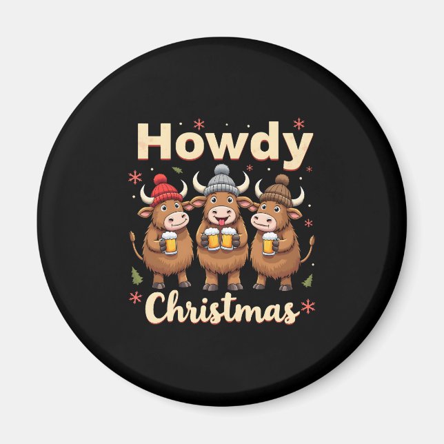 Howdy Christmas Funny Highland Cow Xmas Cows Lover Magnet (Vorne)