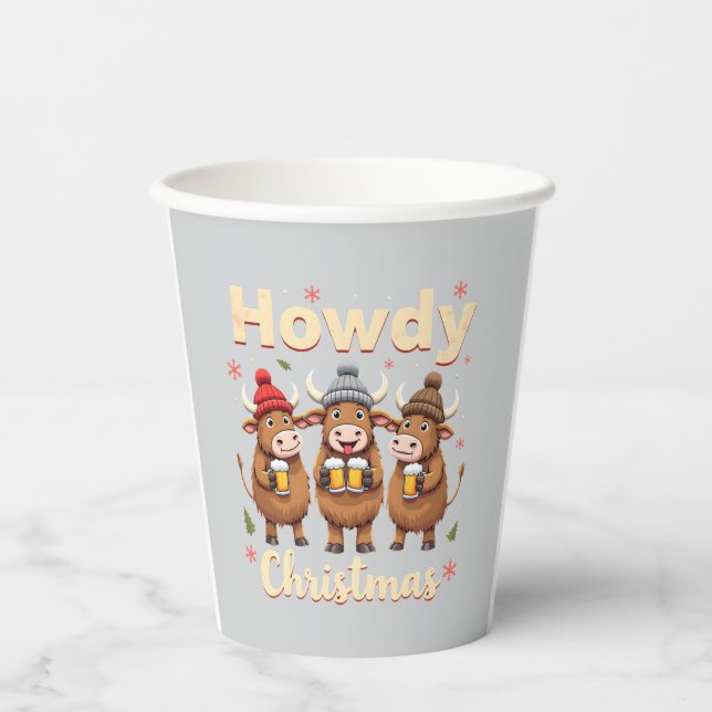 Howdy Christmas Funny Highland Cow Xmas Cows Lover Pappbecher (Vorderseite)