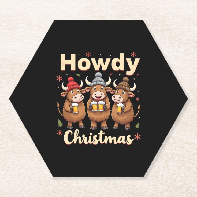 Howdy Christmas Funny Highland Cow Xmas Cows Lover Untersetzer (Vorderseite)