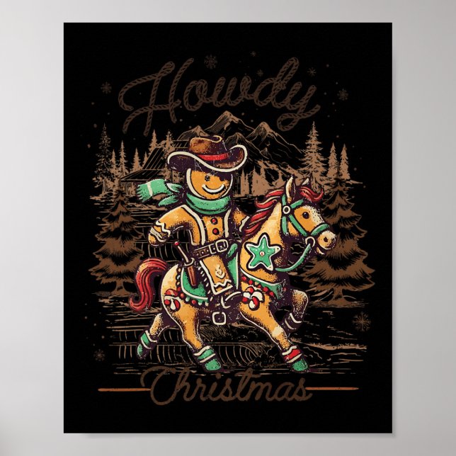 Howdy Christmas Gingerbread Man Cowboy Ride Horse Poster (Vorne)