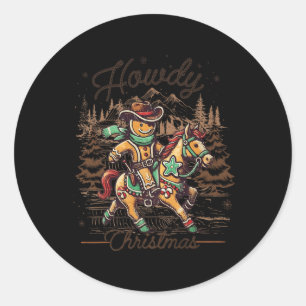 Howdy Christmas Gingerbread Man Cowboy Ride Horse Runder Aufkleber
