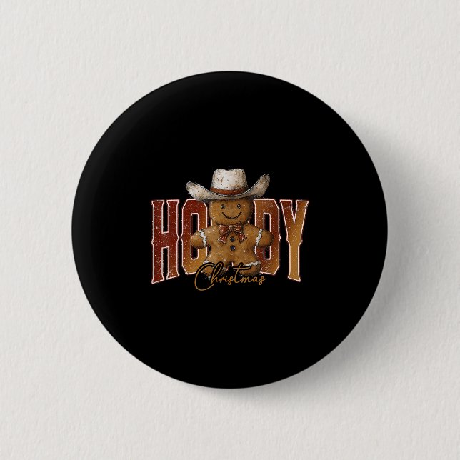 Howdy Christmas Gingerbread Man Cowboy Rodeo Weste Button (Vorderseite)