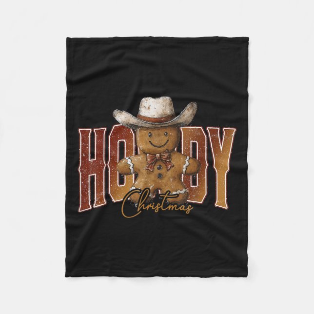 Howdy Christmas Gingerbread Man Cowboy Rodeo Weste Fleecedecke (Vorderseite)
