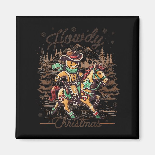 Howdy Christmas Gingerbrot Cowboy Ride Horse West Magnet (Vorne)