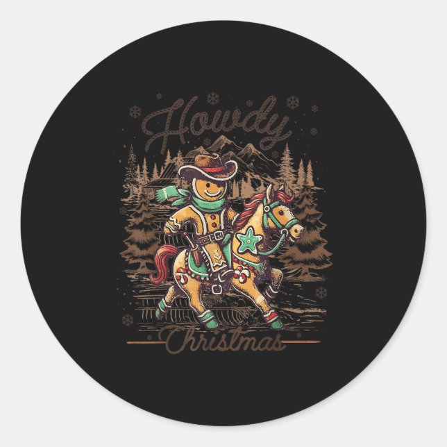 Howdy Christmas Gingerbrot Cowboy Ride Horse West Runder Aufkleber (Vorderseite)