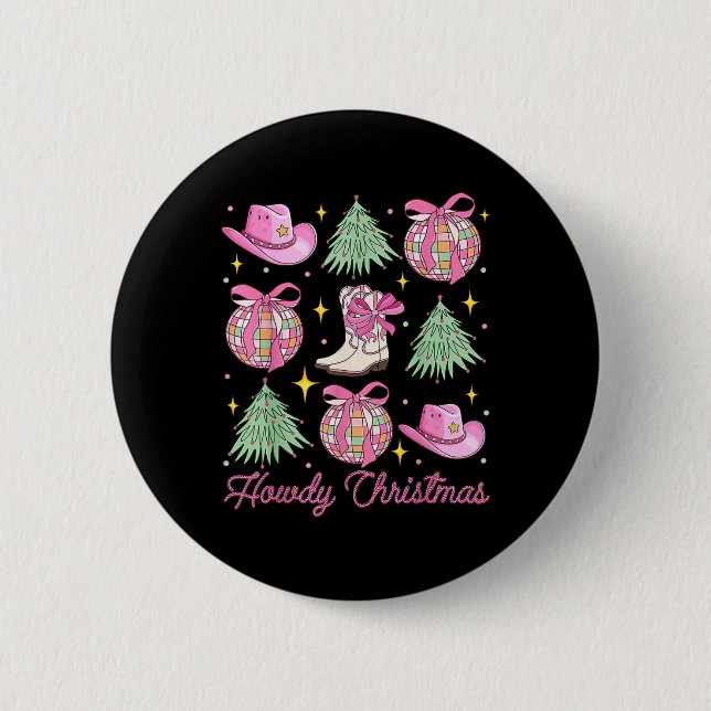Howdy Christmas Pink Coquette Bow Xmas Tree Wester Button (Vorderseite)