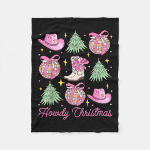 Howdy Christmas Pink Coquette Bow Xmas Tree Wester Fleecedecke