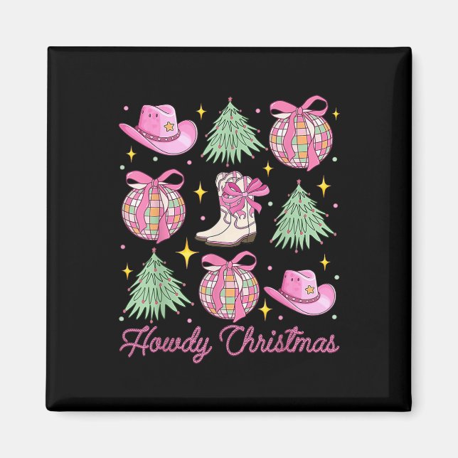 Howdy Christmas Pink Coquette Bow Xmas Tree Wester Magnet (Vorne)