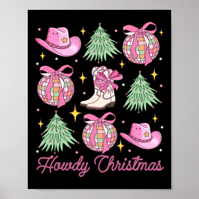 Howdy Christmas Pink Coquette Bow Xmas Tree Wester Poster (Vorne)