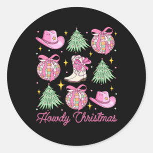 Howdy Christmas Pink Coquette Bow Xmas Tree Wester Runder Aufkleber
