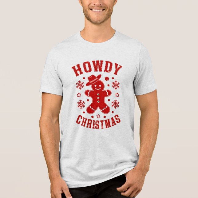 Howdy Christmas Retro Typografie Gingerbread Man Tri-Blend Shirt (Vorderseite)