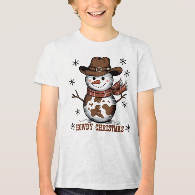 Howdy Christmas Snowman  Tri-Blend Shirt (Vorderseite)