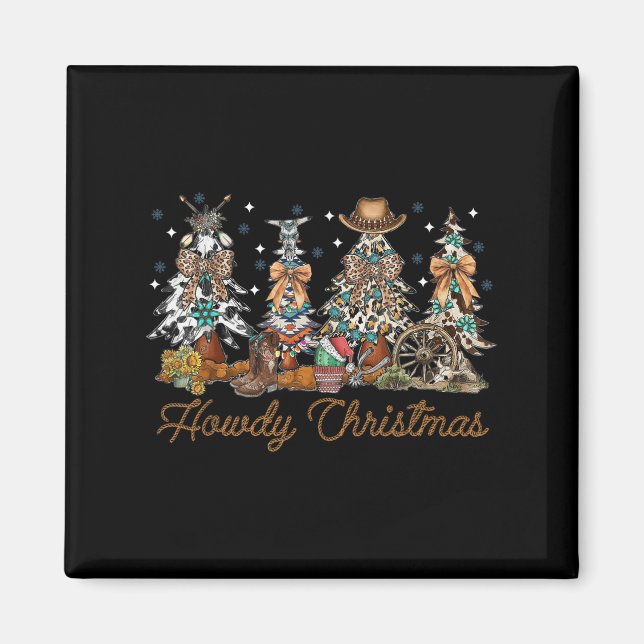Howdy Christmas Tree Coquette Cow Bow Western Xmas Magnet (Vorne)