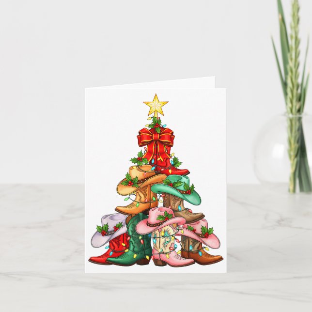 Howdy Christmas Tree Western Cowgirl Boots Xmas Li Karte (Vorderseite)