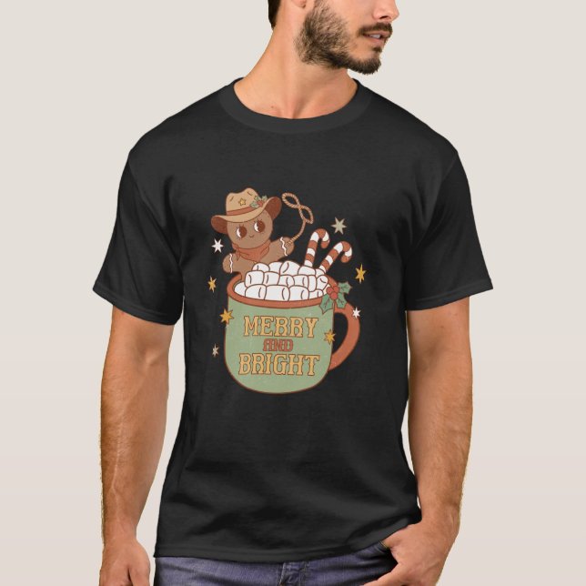 Howdy Christmas Western Merry Bright Gingrbread Re T-Shirt (Vorderseite)