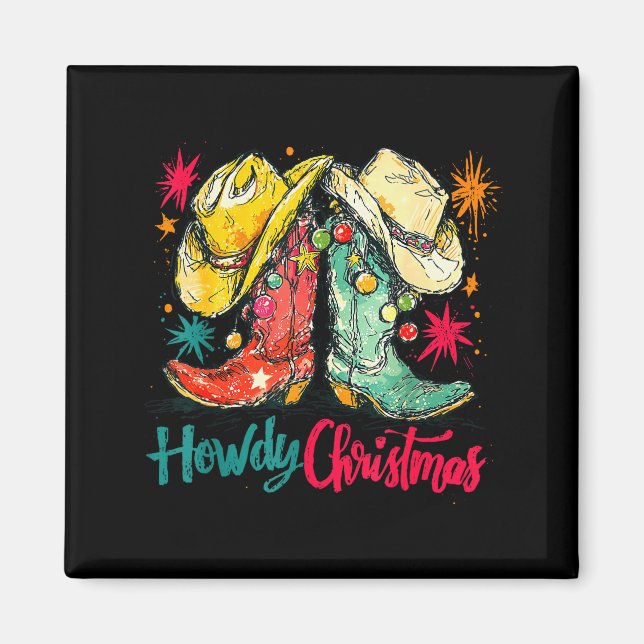 Howdy Christmas Xmas Cowboy Boots Western Pajamas  Magnet (Vorne)