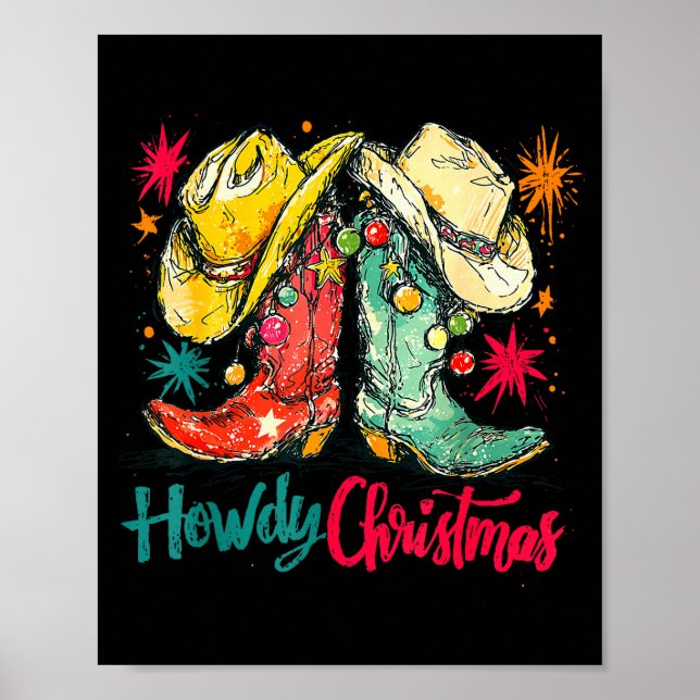 Howdy Christmas Xmas Cowboy Boots Western Pajamas  Poster (Vorne)
