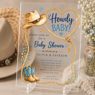 Howdy Cowboy Acryl-Einladung zur Babyparty Acryleinladungen