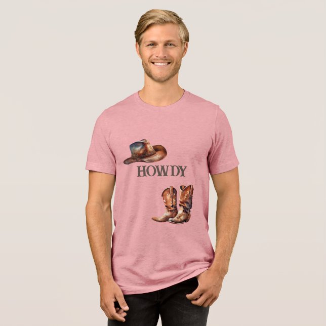 Howdy Cowboy Boots and Hat Tri-Blend Shirt (Vorderseite voll)