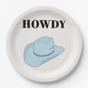 Howdy Cowboy Hat Baby Blue Pappteller