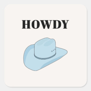 Howdy Cowboy Hat Baby Blue Quadratischer Aufkleber