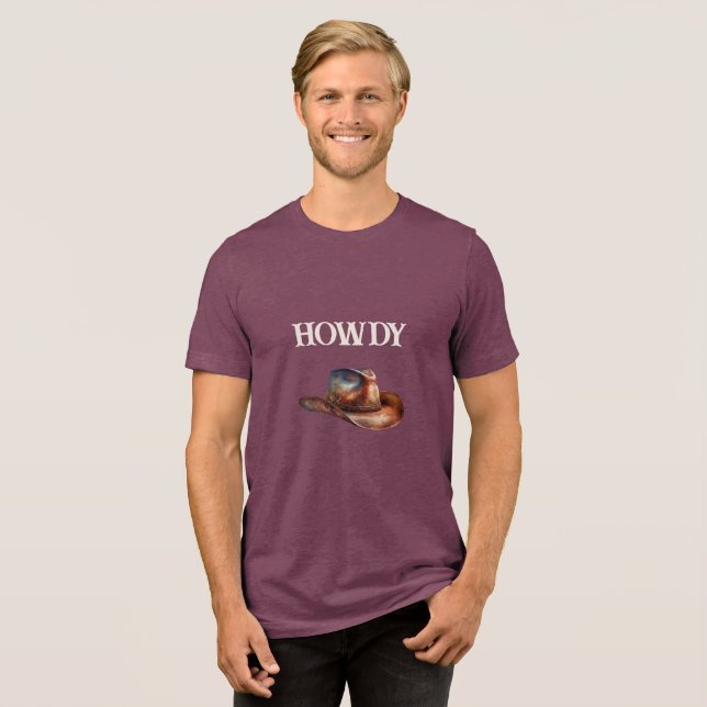 Howdy Cowboy Hat Tri-Blend Shirt (Vorderseite voll)