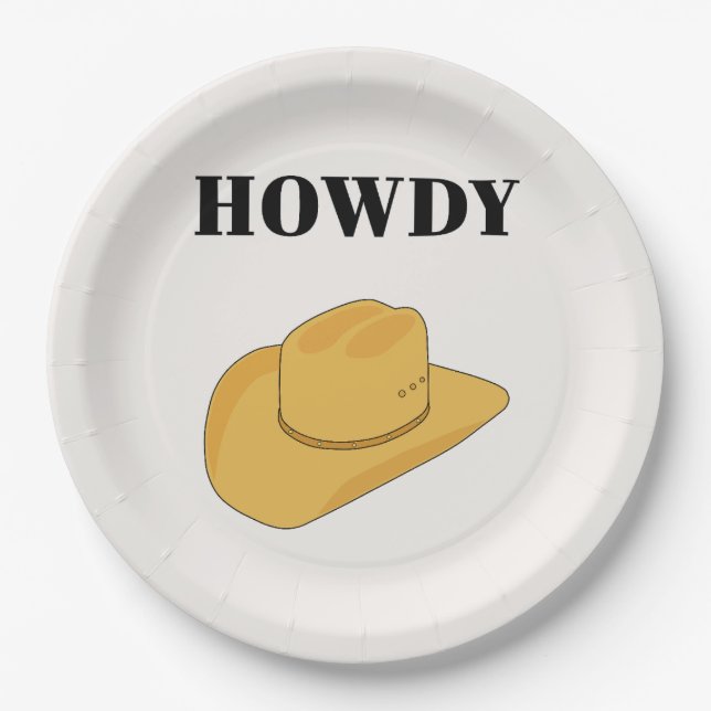 Howdy Cowboy Hat Yellow Pappteller (Vorderseite)