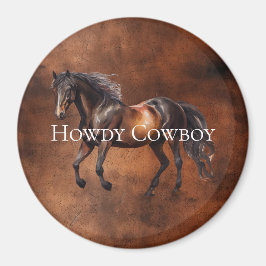 Howdy Cowboy Horse Imitats Brown Leather Magnet
