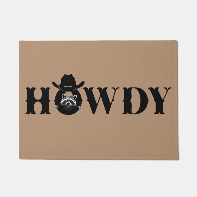 Howdy Cowboy Raccoon Western Funny Welcome Mat Fußmatte (Vorderseite)