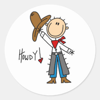 Howdy! Cowboy-Strichmännchen-Aufkleber Runder Aufkleber