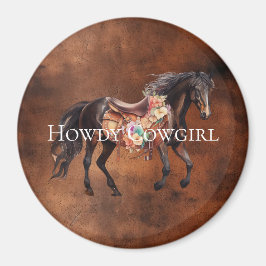 Howdy Cowgirl Horse Floral Saddle Magnet