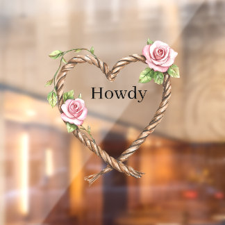 Howdy Cowgirl Pink Floral Rope Heart Fensteraufkleber