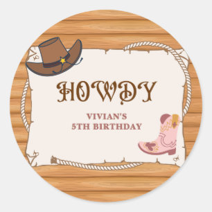 Howdy! Cowgirl Saddle Up Birthday Runder Aufkleber