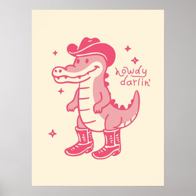 Howdy Darling Pink Crocodile Western Art Poster (Vorne)