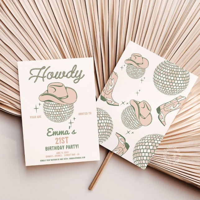 Howdy Disco Geburtstagsparty Einladung (howdy disco birthday invite, western disco party invite, neutral rodeo birthday theme, cowgirl birth)