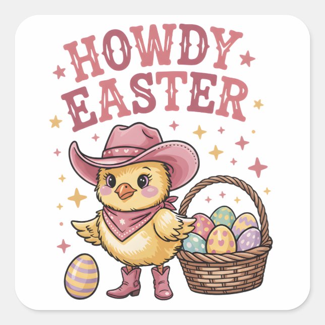 Howdy Easter Chick Cute Egg Hunt Spring Farm Quadratischer Aufkleber (Vorderseite)